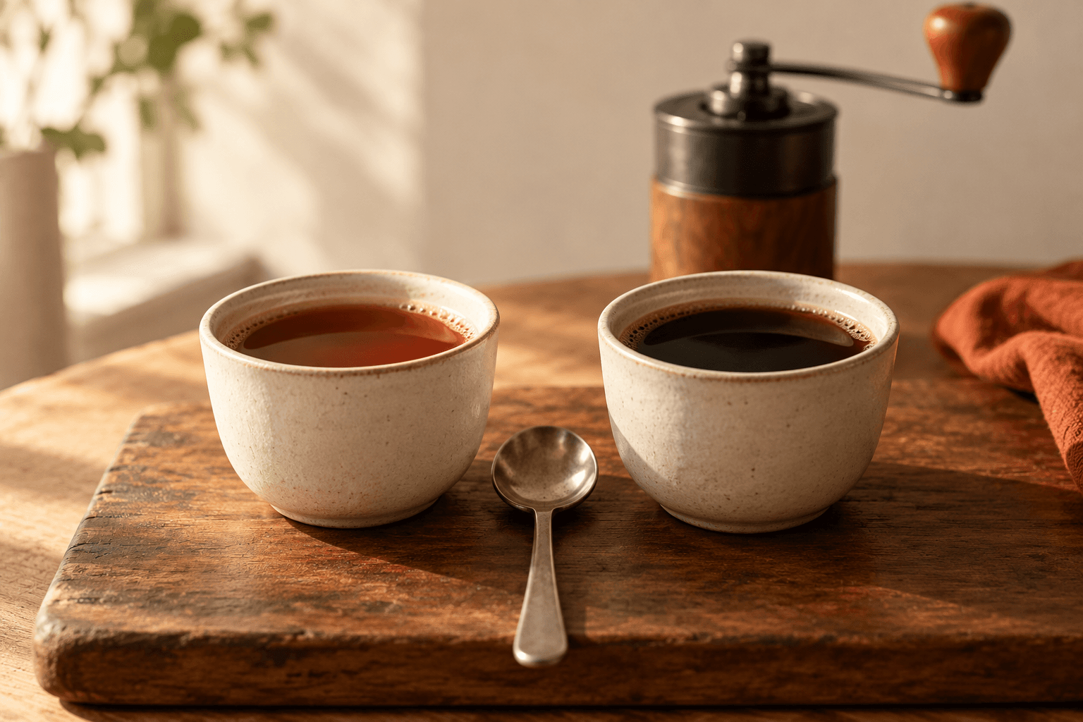 Two cups of coffee compared side by side for tasting