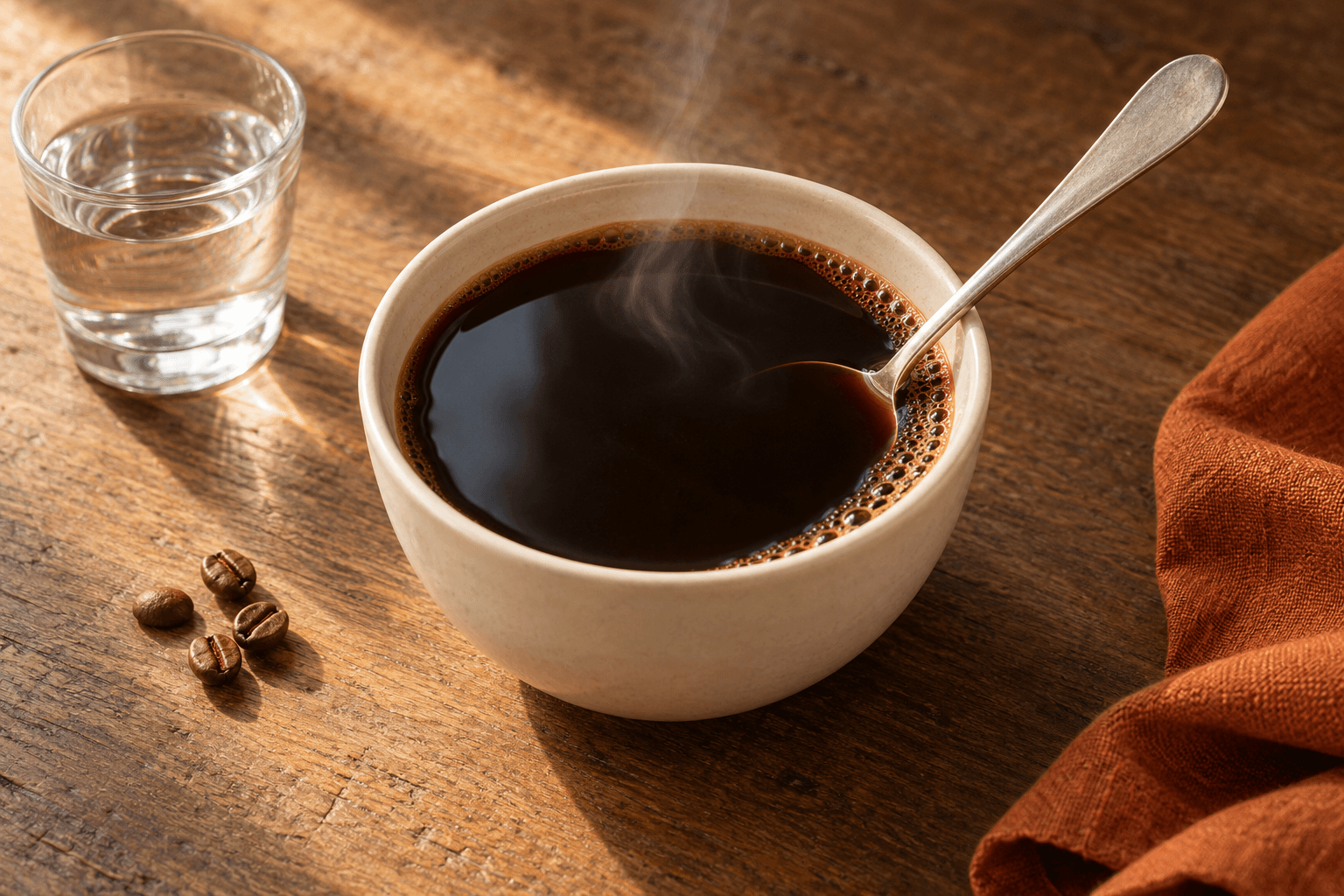 Two cups of coffee and a spoon arranged for a focused tasting